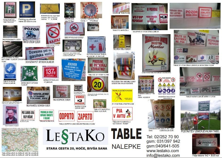 PROTIZDRSNI, ODSEVNI, OZNAČEVALNI IN FLUMINISCENTNI TRAKOVI, OPOZORILNE TABLE, LESTAKO D.O.O., HOČE