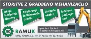 RAMUK GRADBENA MEHANIZACIJA, IZKOPI, KOŠNJA, ASFALTIRANJE, DROBLJENJE, MULČANJE ZARAŠČENIH OBMOČIJ,