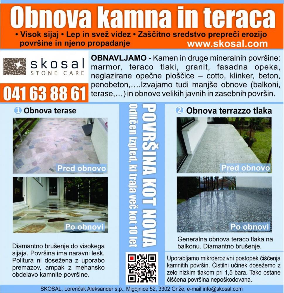 Skosal, Restavriranje, Brušenje, Čiščenje in zaščita kamna in kamnitih površin, Griže